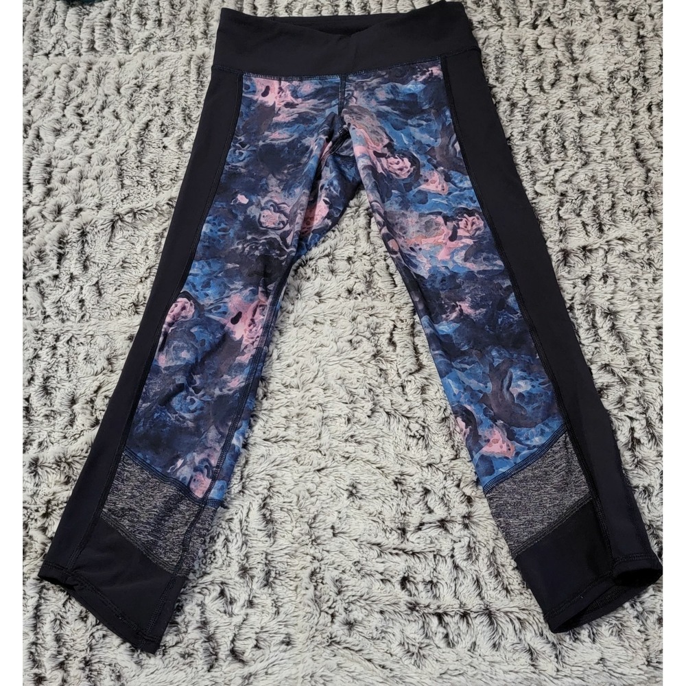 Lululemon Athletica Leggings Abstract Floral Print Black Pink Blue Size 2